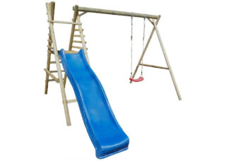Dětská dřevěná houpačka Marimex 1 + modrá skluzavka