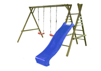 Dětská dřevěná houpačka Marimex 11 + modrá skluzavka